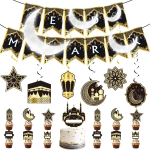 Ramadan Supplies Ramadan Decorations Moon Festival Party Decorative Paper Banners Hanging Flags Cake Decorations
