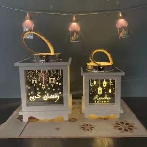 Ramadan Wooden LED Wind Lantern Home Decoration for Islamic Religious Festival Religious Gift