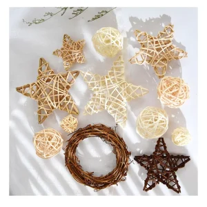 Rattan Ball and Star Christmas Tree Hanging Ornaments