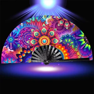 Rave Large Hand Fan Rave Fan With Bamboo UV Printing For Halloween And Christmas Party