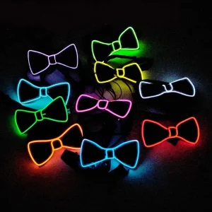 Rave Party Christmas Decor Costume Decoration for Festivals LED Neon Bow Tie Glowing EL Wire Light for Wedding