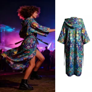 Rave Robe UV Print Hoodie Costume Rave Outfit with Logo Pattern for Music Party