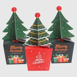 Ready Stock Eco-Friendly Self-Erecting Christmas Tree Shaped Gift Box Custom Printed Packaging for Holiday Party Favors Retail