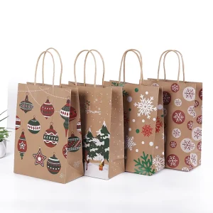 Ready to Ship Holiday Kraft Paper Bag With Handle for Christmas Gift