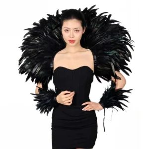 Real Feather Statement Cape with Matching Feather Bracelets for Halloween Costume Cosplay Festival Parade Stage Show Outfit