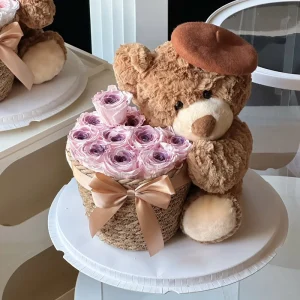 Real Natural Preserved Roses Eternal Bear Gift Box for Valentine’s Day Home Decoration 2 3 Years Long Lasting