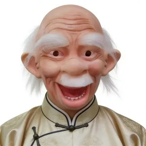 Realistic Soft Elderly Latex Mask with Wrinkles and Big Ears Cheerful Halloween Costume for Festivals