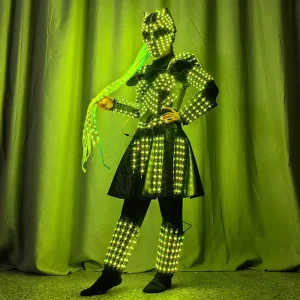 Rechargeable RGB Remote LED Glow Predator Robot Costume Light up Women Outfit for Nightclub Halloween Carnival Stage Performance