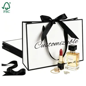 Recyclable Classic Paperboard Customized Gift Bag with Twisted Handles Ribbon Shopping Bag for Jewelry & Perfume Packaging
