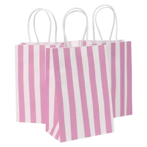 Recyclable Pink Striped Paper Bag for Kids for Birthday & Holiday Parties Craft Boutique Dessert Food Packaging Supermarket Use