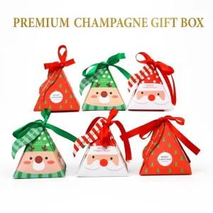 Recyclable Triangular Shaped Holiday Gift Paper Box with Christmas Theme for Storing Gifts and Candy