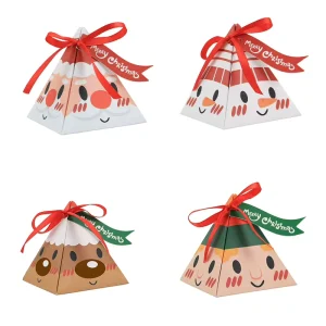 Recyclable Triangular-shaped Holiday Gift Paper Box with Christmas Theme for Storing Gifts and Candy