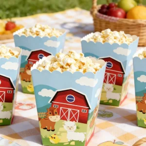 Red Barn Farm Popcorn Boxes Horse Sheep Paper Candy Snacks Containers for Farmyard Birthday Party Decorations
