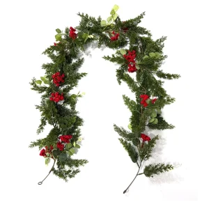 Red Berries and Cypress Garland for Outdoor Christmas Decorations