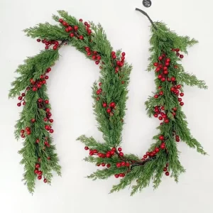 Red Berries and Cypress Garland for Outdoor Seasonal Christmas Decorations Festive Christmas Decorations