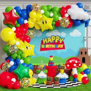 Red Blue Green Yellow Balloons Arch Garland Cartoon Video Game Mario Party Kids Birthday Baby Shower Decorations