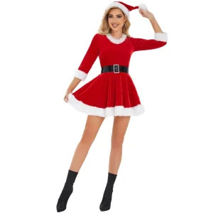 Red Christmas Cosplay Christmas Costume Wear Hat Party Women’s Sexy Dress