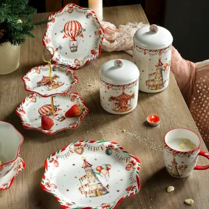 Red Christmas-themed Hand-painted Underglaze Ceramic Dinnerware Set Nordic Style Suitable for Christmas Parties Hotel