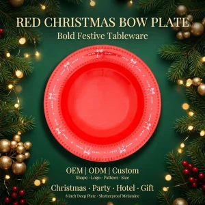 Red Coquette Bow Plate 8″ Melamine Dinner Plates Unbreakable Deep Dish for Picnic Outdoor Camping Garden Holiday Party