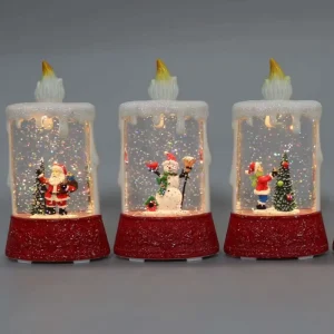 Red Glitter Base Candle LED Snow Globe Lantern Swirling Glitter Christmas Decor Snow Ball