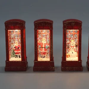 Red Glitter British Phone Booth Christmas LED Snow Globe Lantern Santa Snowman Tree Water Glitter Light