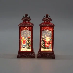 Red Glitter Carved Christmas LED Snow Globe Lantern Santa Girl Design Water Glitter Light for Xmas Decor