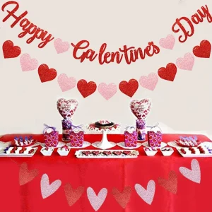 Red Glittery Heart Garland Party Banner for Valentine’s Day