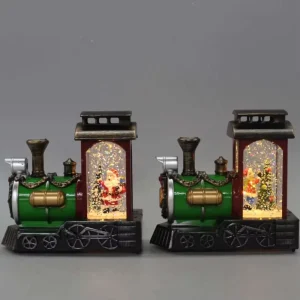 Red/Green Antique Steam Train LED Snow Globe Lantern Christmas Home Decor Snow Ball