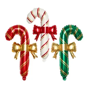Red Green Striped Candy Walking Stick Bulb Christmas Helium Balloons Hanging Happy New Year Party Decorations Xmas Foil Balloon