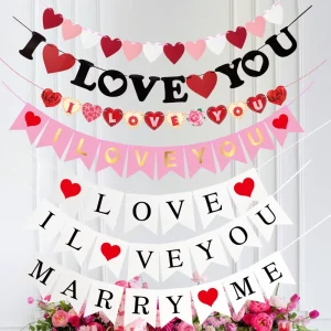 Red Heart Letters I Love You Banner Wedding Decoration Pendant Garland Photo Props Happy Valentines Day Party Supplies