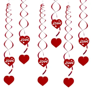 Red Heart Love Foil Swirls Valentine’s Day Hanging Decorations for Wedding Anniversary and Romantic Party Supplies