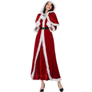Red Hooded Woman Christmas Long Dress Halloween Christmas Queen Cosplay Costume Adult Carnival Party