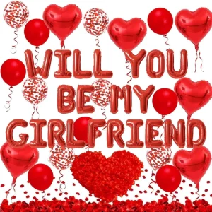 Red Letter Balloon Would You Be My Girlfriend 18 Inch Red Heart shaped Aluminum Foil Balloon Is Suitable for Valentine’s Day