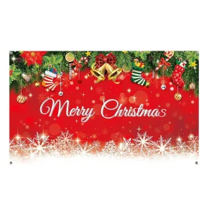 Red Merry Christmas Banner Custom Backdrop Snowman Photo Prop Background Garage Banner for Holiday New Year Party Decoration