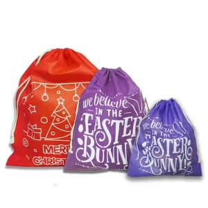 Red Non Woven Santa Sacks Drawstring Christmas Sack Gift Bags in Bulk for Holiday Party