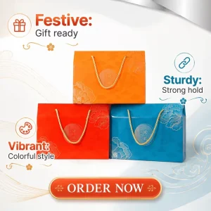Red Orange Blue Floral Trapezoid Shape Customized Paper Gift Bag Gold Rope Handle Elegant Cardboard Packaging Box