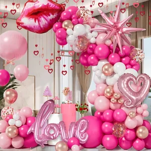 Red Pink Love Heart Latex Foil Balloons Valentines Day Balloon Set for Valentines Day Decoration Party Supplies