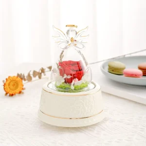 Red Preserved Roses in Borosilicate Glass Flower Box for Valentine’s Day and Christmas Decorations