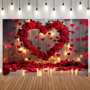 Red Rose Flower Valentine’s Day Wall Backdrop Party Wedding Proposal Backdrop Decorations Background Backdrop