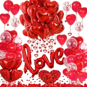 Red Valentines Day Decorations with Red Heart Balloons and Love Balloon for Romantic Valentines Day Decorations