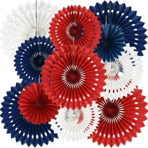 Red White Blue Hanging Paper Fans Decoration Patriotic for Baby Shower Kid Birthday Graduation Wedding Party Supplies