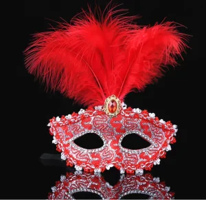 Red White Mardi Gras Decoration Masquerade Birthday Wedding Venetian Carnival Feather Party Masks for Christmas