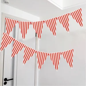 Red White Striped Paper Pennant Festival Party Circus Carnival Decoration Hanging Banner Festive