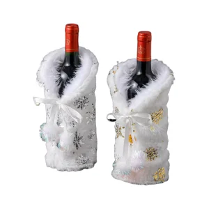 Red Wine Bottle Cover Gift Bag With Snowflake Plush Design