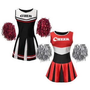 Red and Black Women Cheerleader Costume Carnival Party Dress Halloween Cosplay Cheer Leader Uniform Outfit