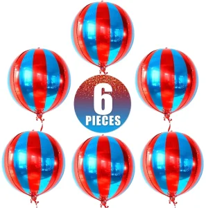 Red and Blue Carnival Balloons 6Pcs Circus Decorations 22 Inch 4D Red Blue Balloons Carnival Theme Party Decorations