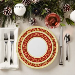 Red and Gold Floral Pattern Ceramic Dinnerware Tableware Set Perfect for Special Occasions