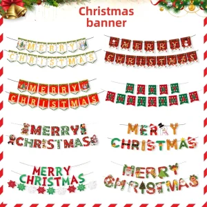 Red and Green Hanging Banner Merry Christmas Paper Banner for Holiday Christmas Party Decorations