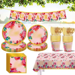 RedFlower Theme Party Tableware Paper Plates Paper Towels Supplies for Foreign Festivals Birthdays Disposable Gatherings