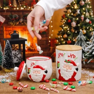 Redeco New Design Creative Christmas Series Storage Jars Ceramic Santa Claus Sealed Jar Food Storage Jars Gift Home Decoration